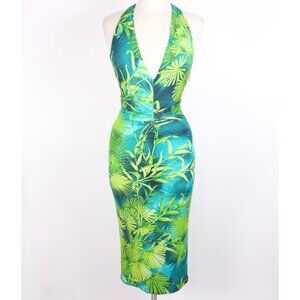 Gianni Versace Couture dress 38 US 2 tropical jungle palm print halter midi 2019